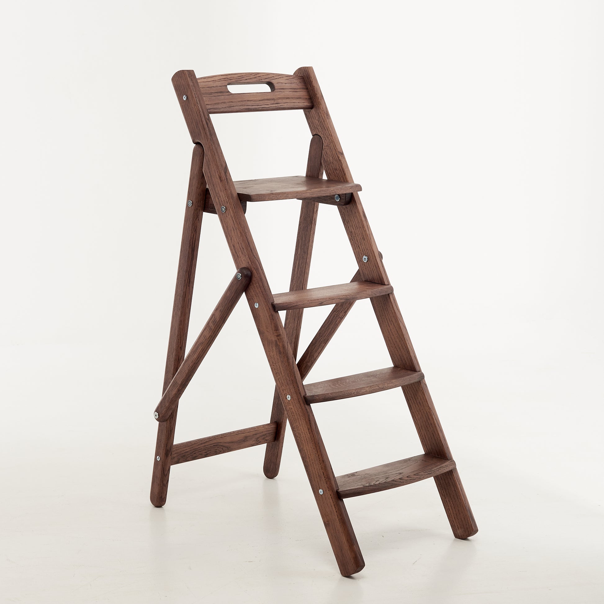 Front view of folding oak ladder 110 cm tall