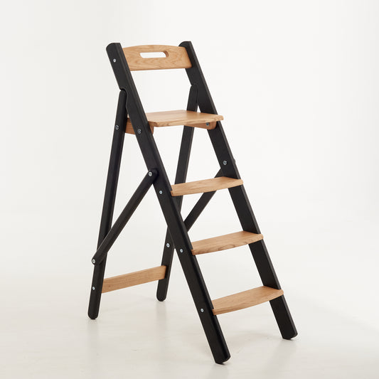 Front view of folding oak ladder 110 cm tall