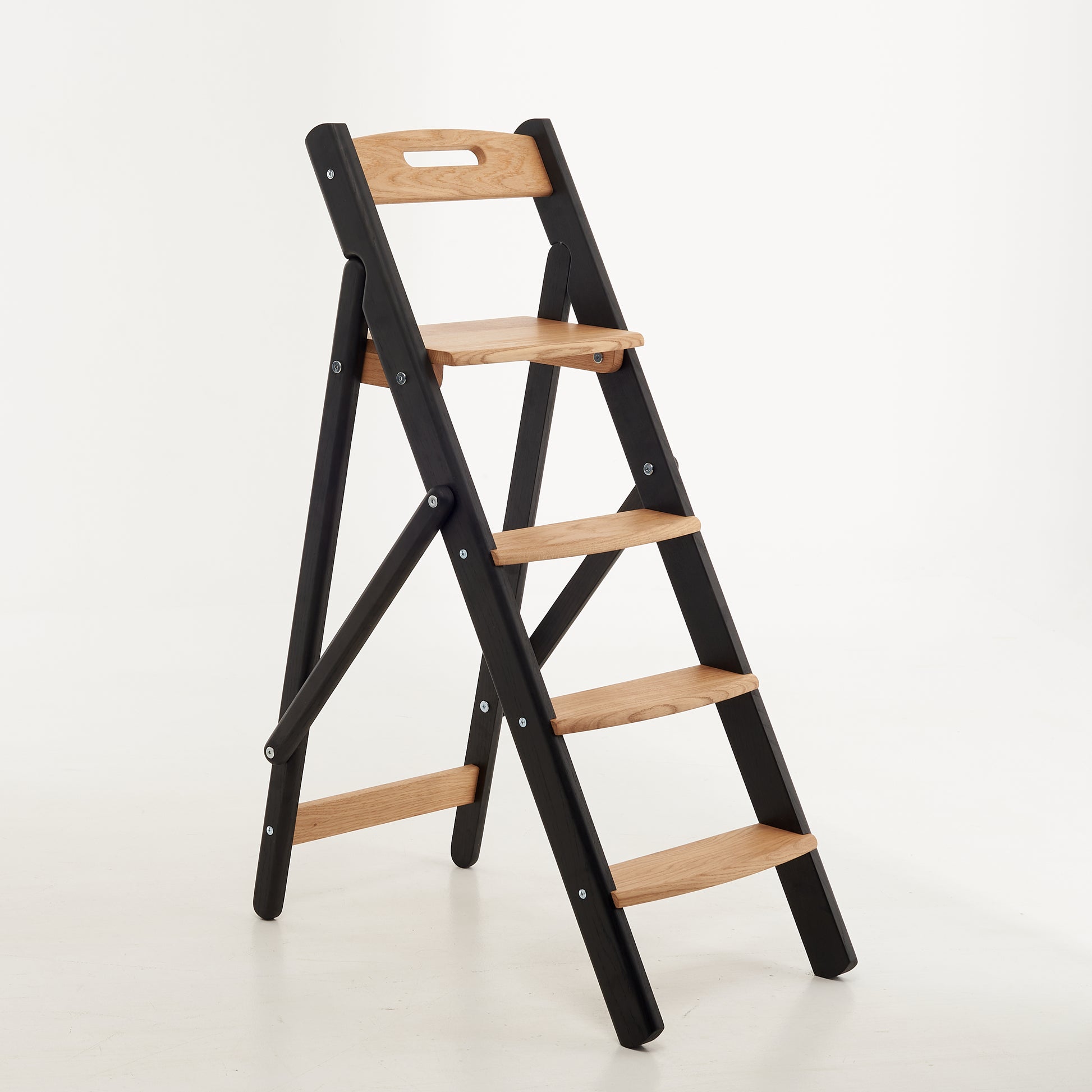Front view of folding oak ladder 110 cm tall
