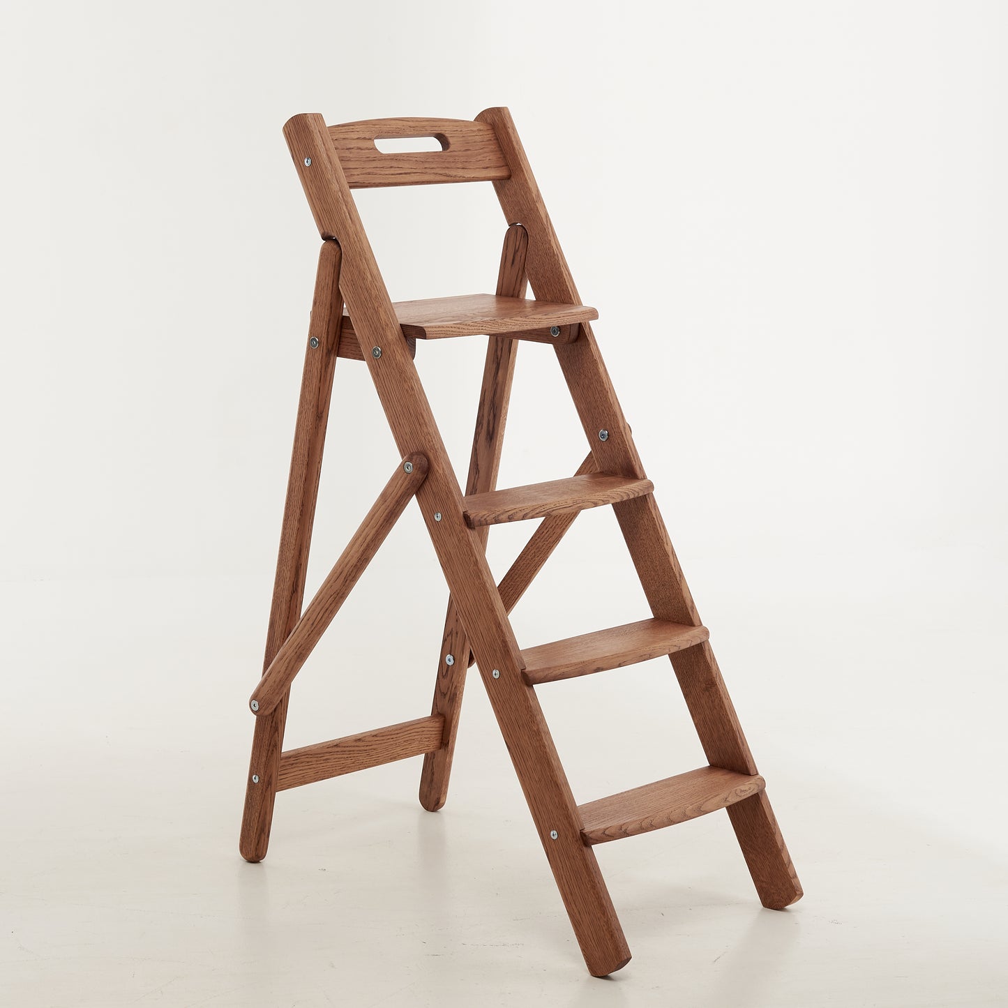 Front view of folding oak ladder 110 cm tall