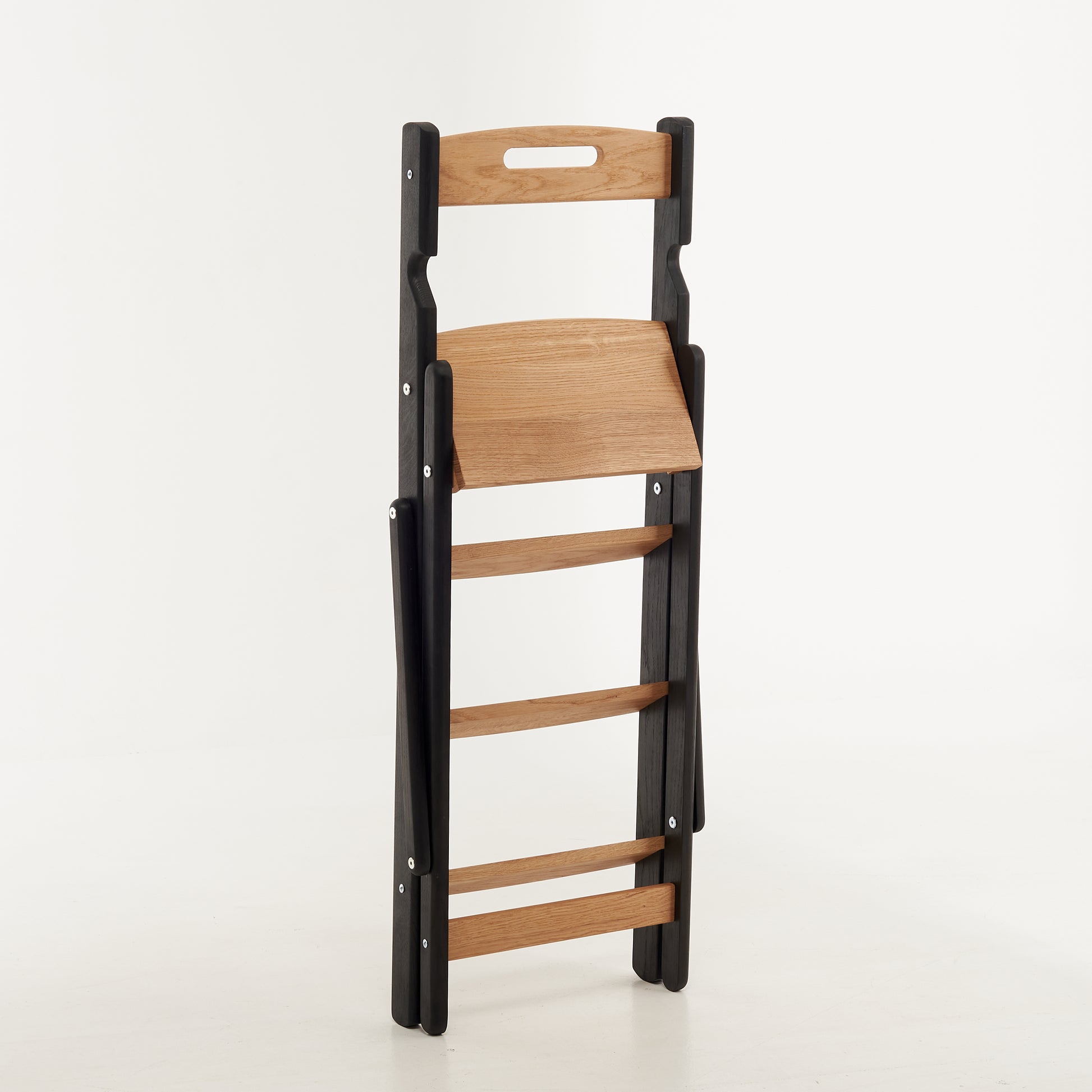 Side view of solid oak step ladder