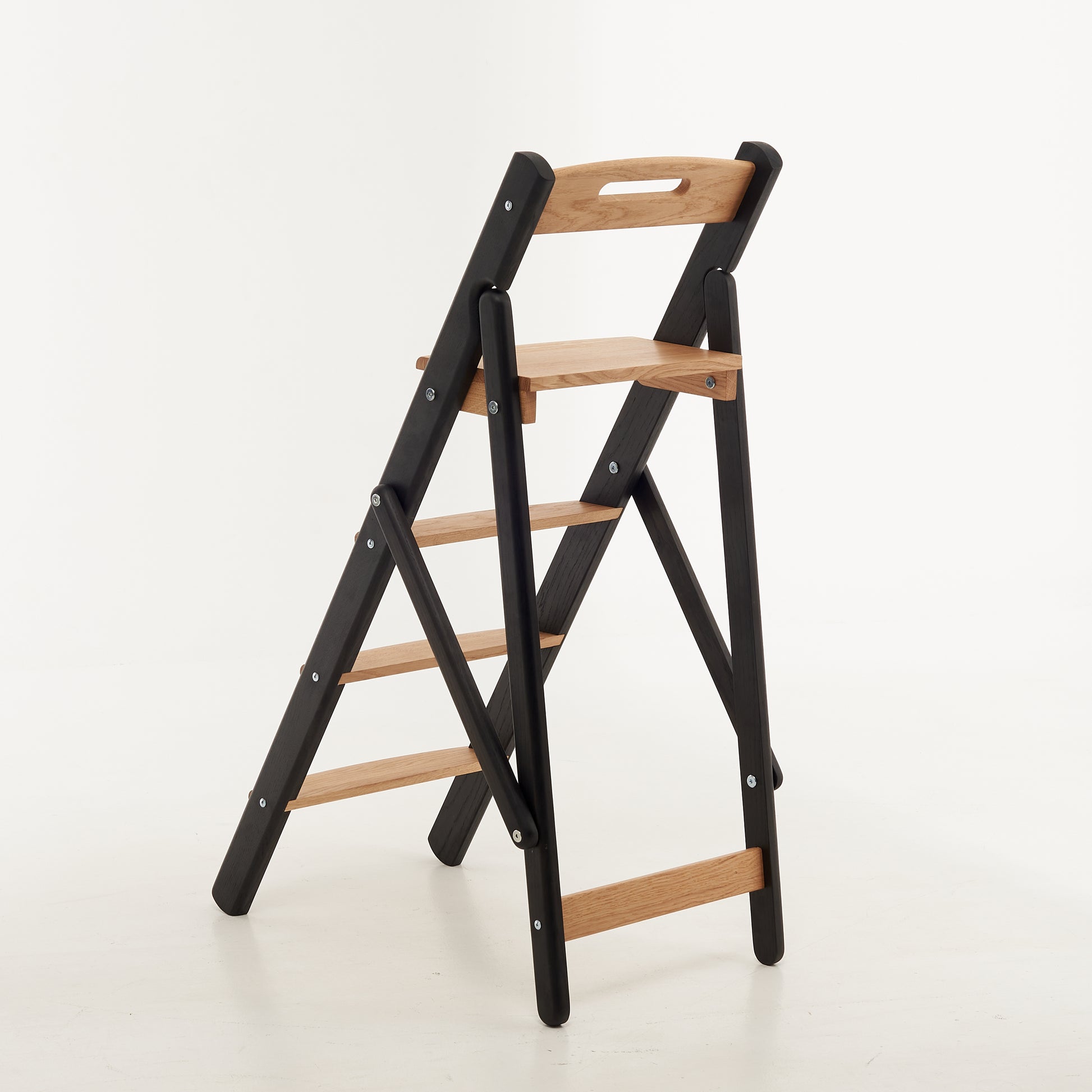 Side view of solid oak step ladder