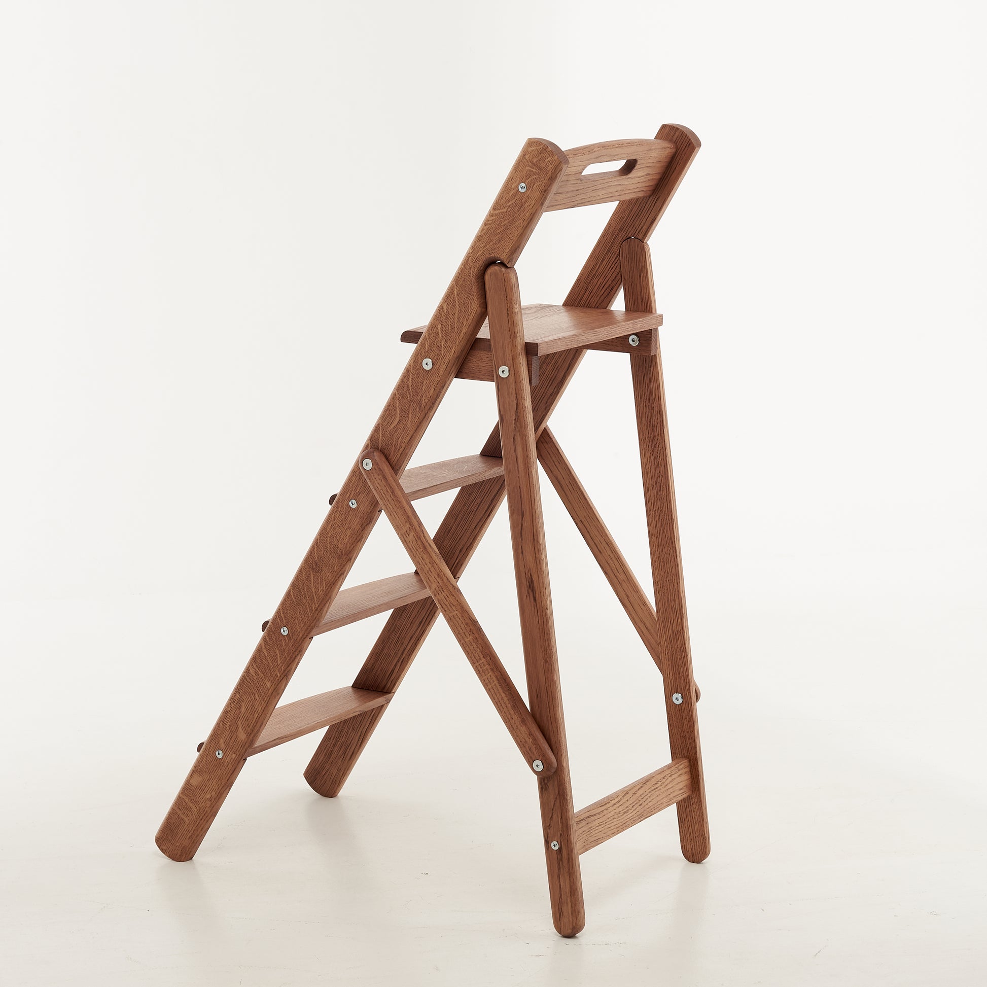Side view of solid oak step ladder