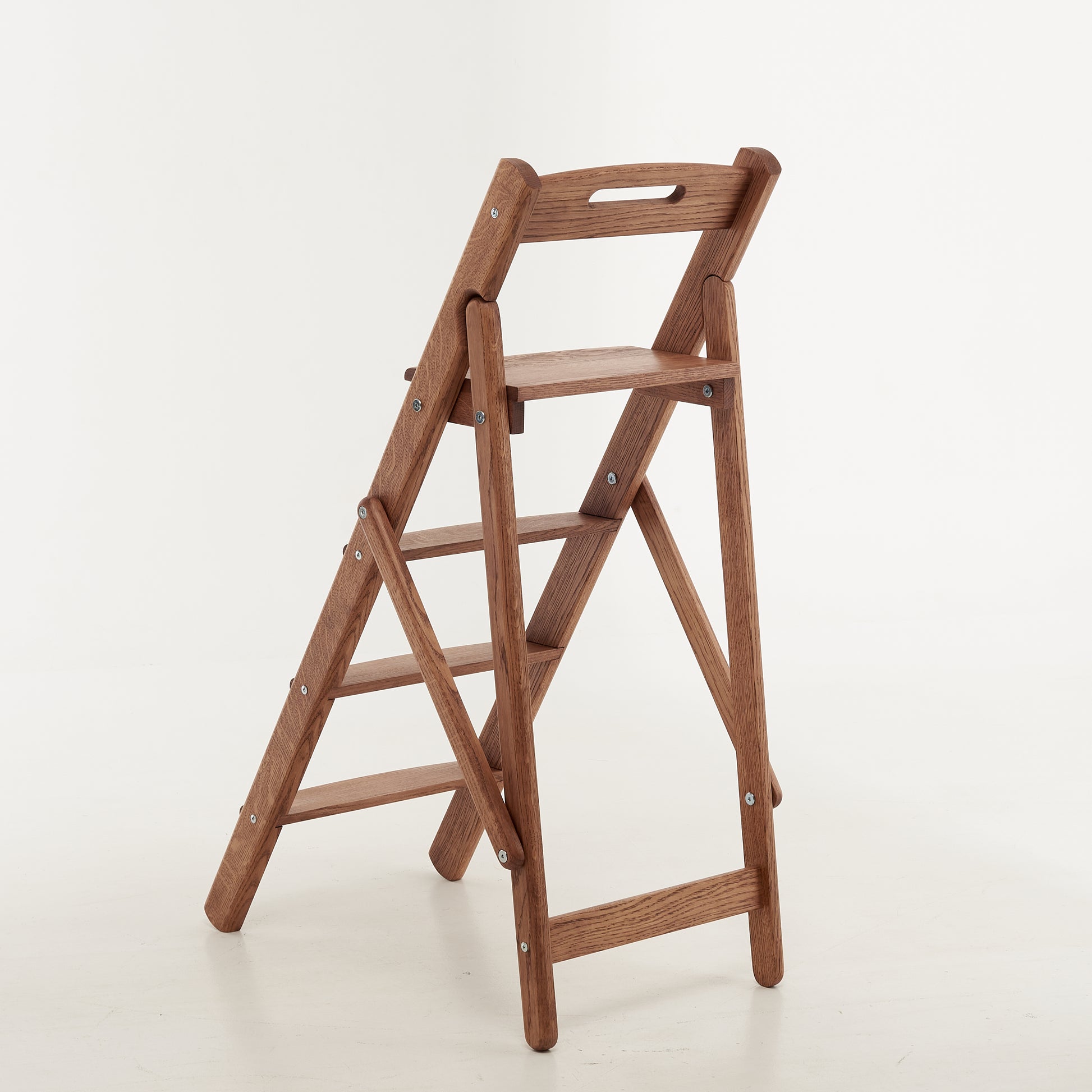 Side view of solid oak step ladder