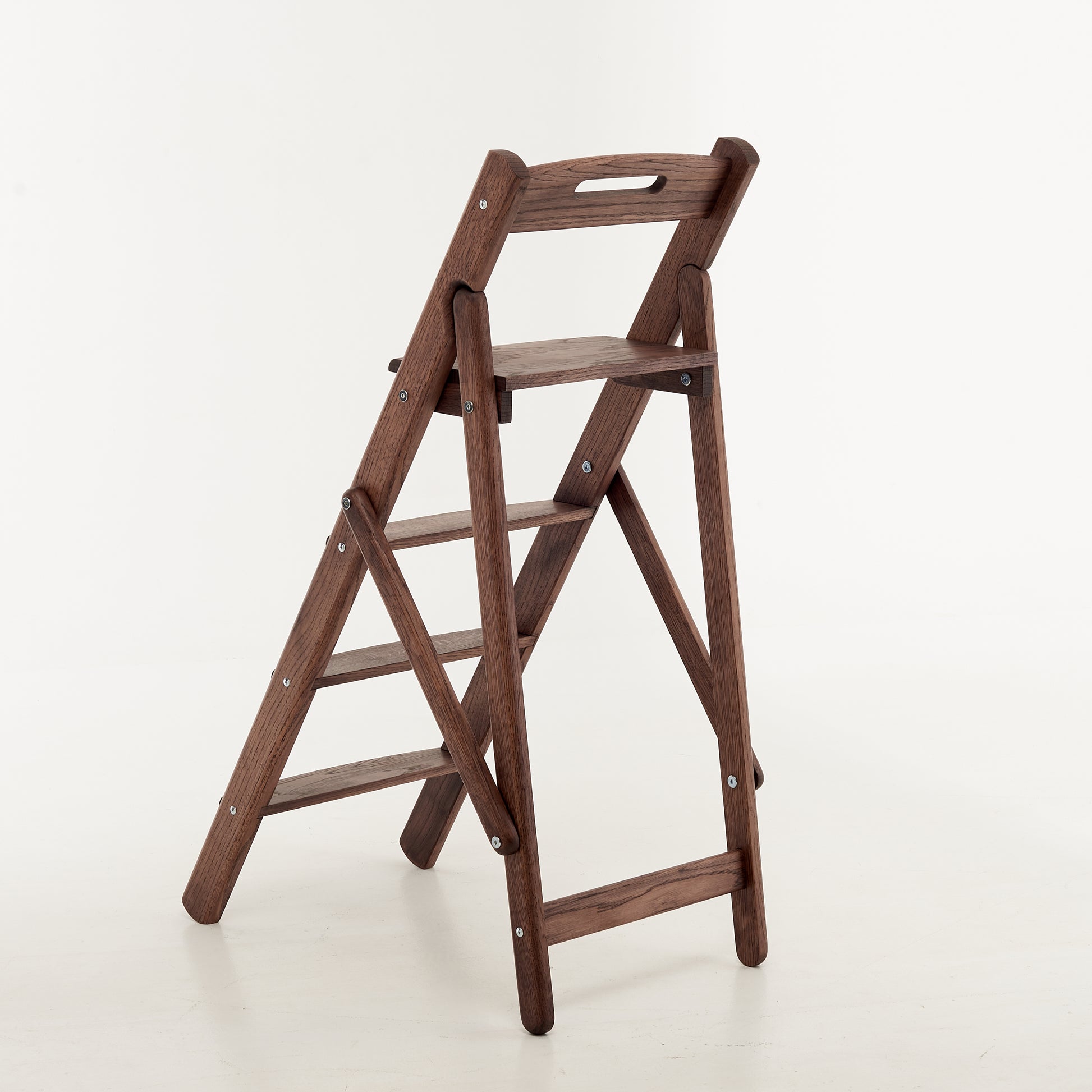 Side view of solid oak step ladder