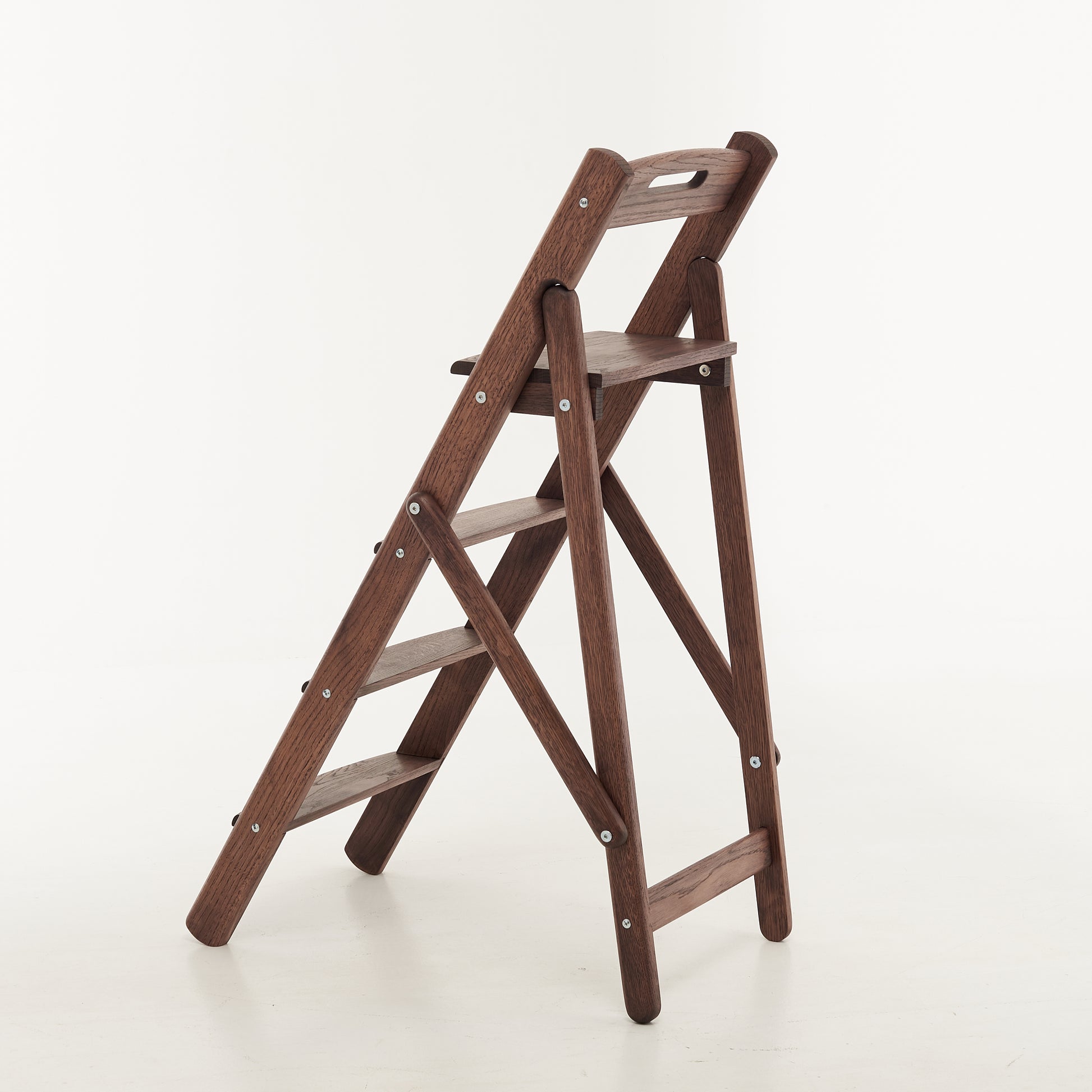 Side view of solid oak step ladder