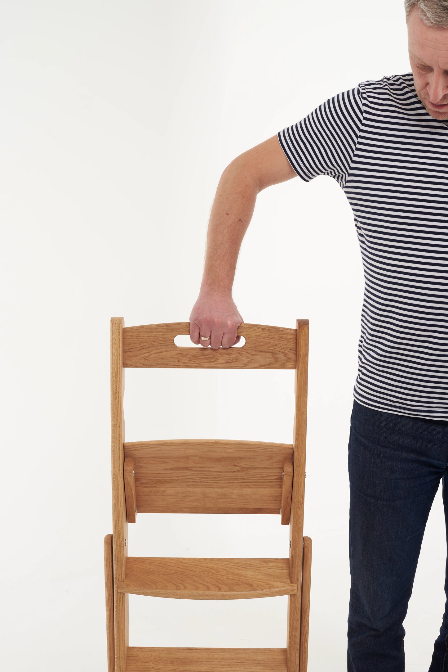 Handmade Oak Folding Step Ladder – 110cm Solid Wood Stool for Kitchen, Library, Home Decor