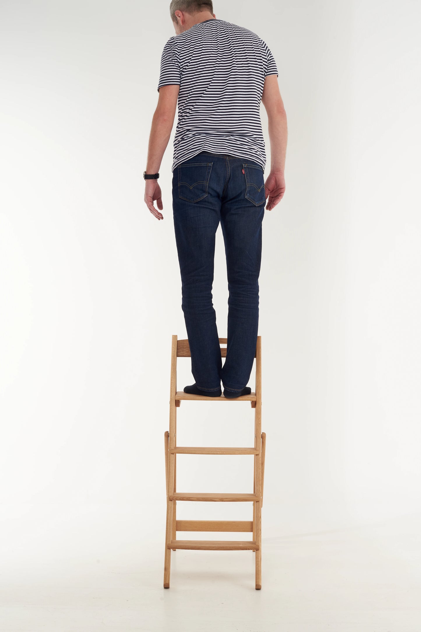 Handmade Oak Folding Step Ladder – 110cm Solid Wood Stool for Kitchen, Library, Home Decor