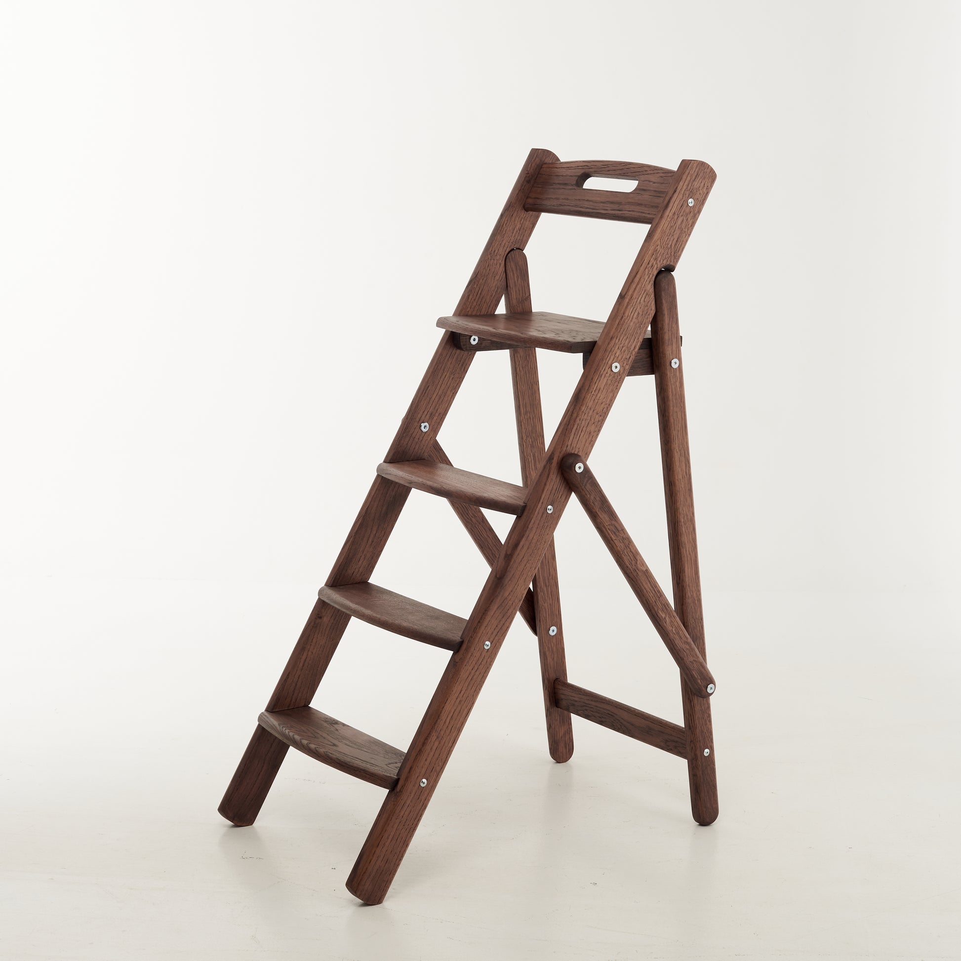Front view of folding oak ladder 110 cm tall