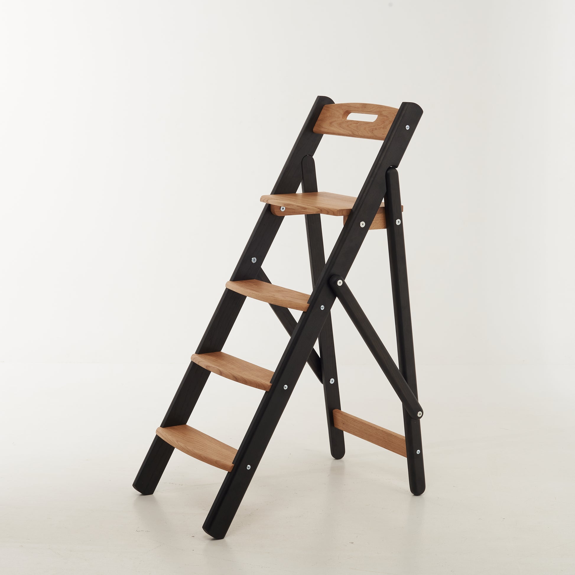 Elegant wooden ladder for kitchen storage access
