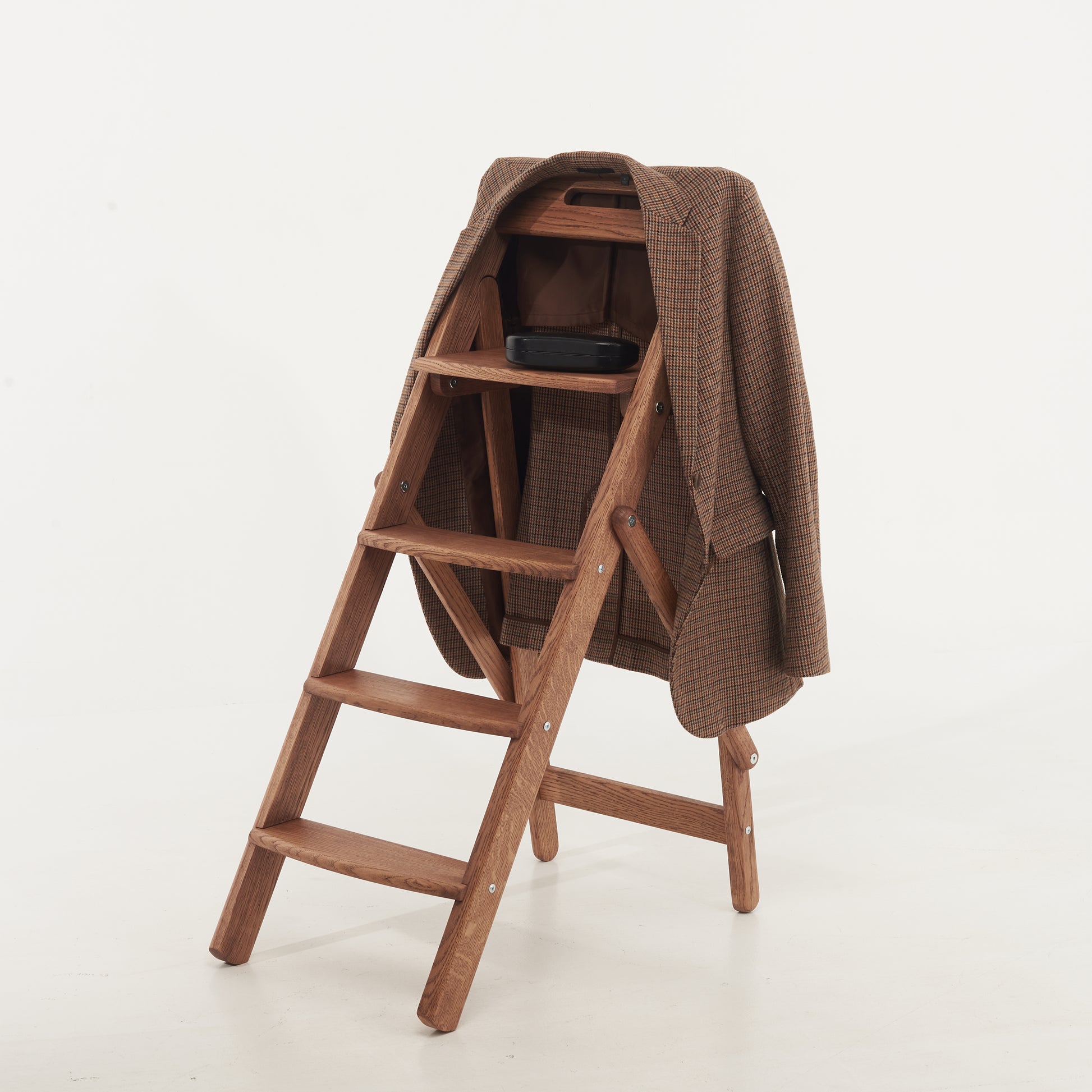 Multifunctional oak step stool for home interior