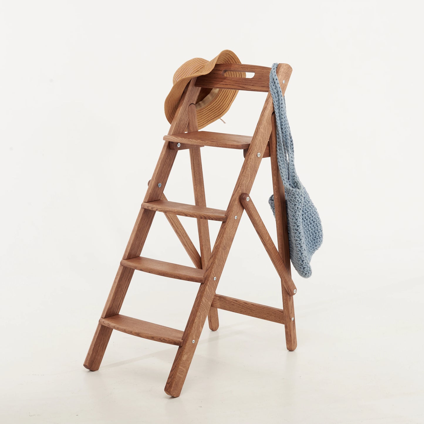 Handmade Oak Folding Step Ladder – 110cm Solid Wood Stool for Kitchen, Library, Home Decor