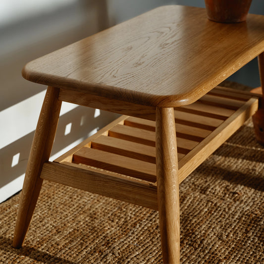 Handmade Solid Oak Bench with Shoe Shelf – Entryway Storage Furniture