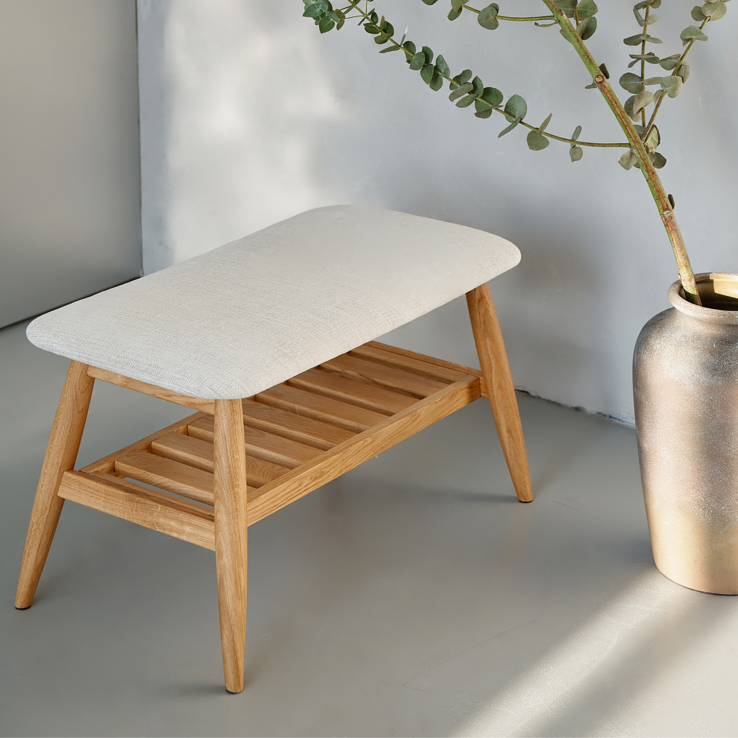 Ukrainian Oak Bench with Black or Custom Finish | Handmade Scandinavian Solid Oak Bench with Soft Upholstered or Solid Wooden Seat by Koloda
