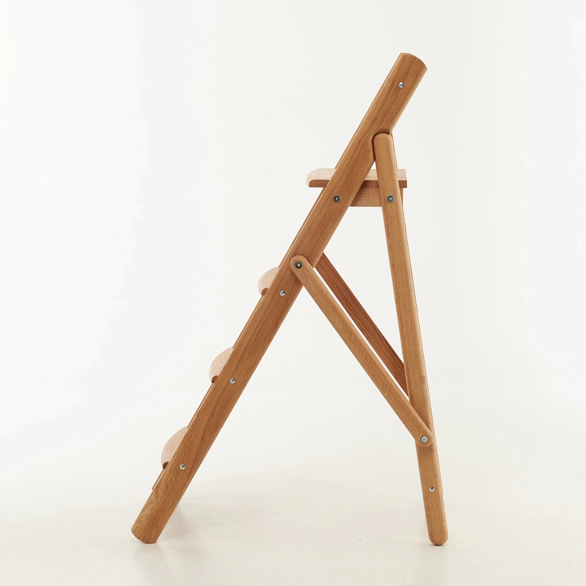 Scandinavian oak ladder – angled side view showcasing design and depth