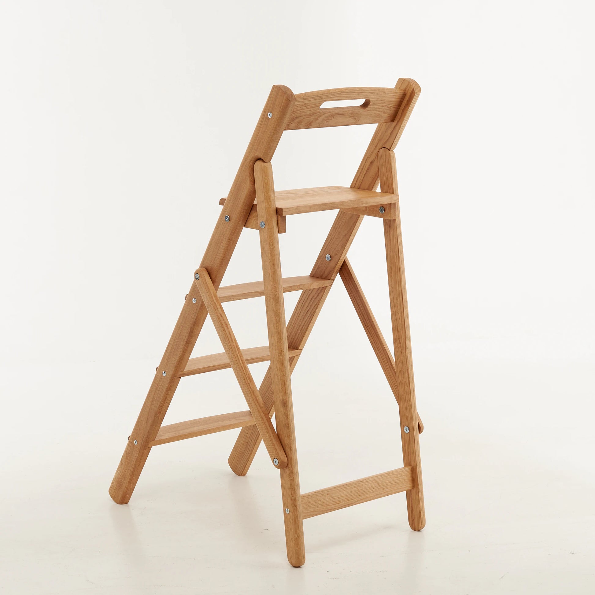 Scandinavian oak ladder – angled side view showcasing design and depth