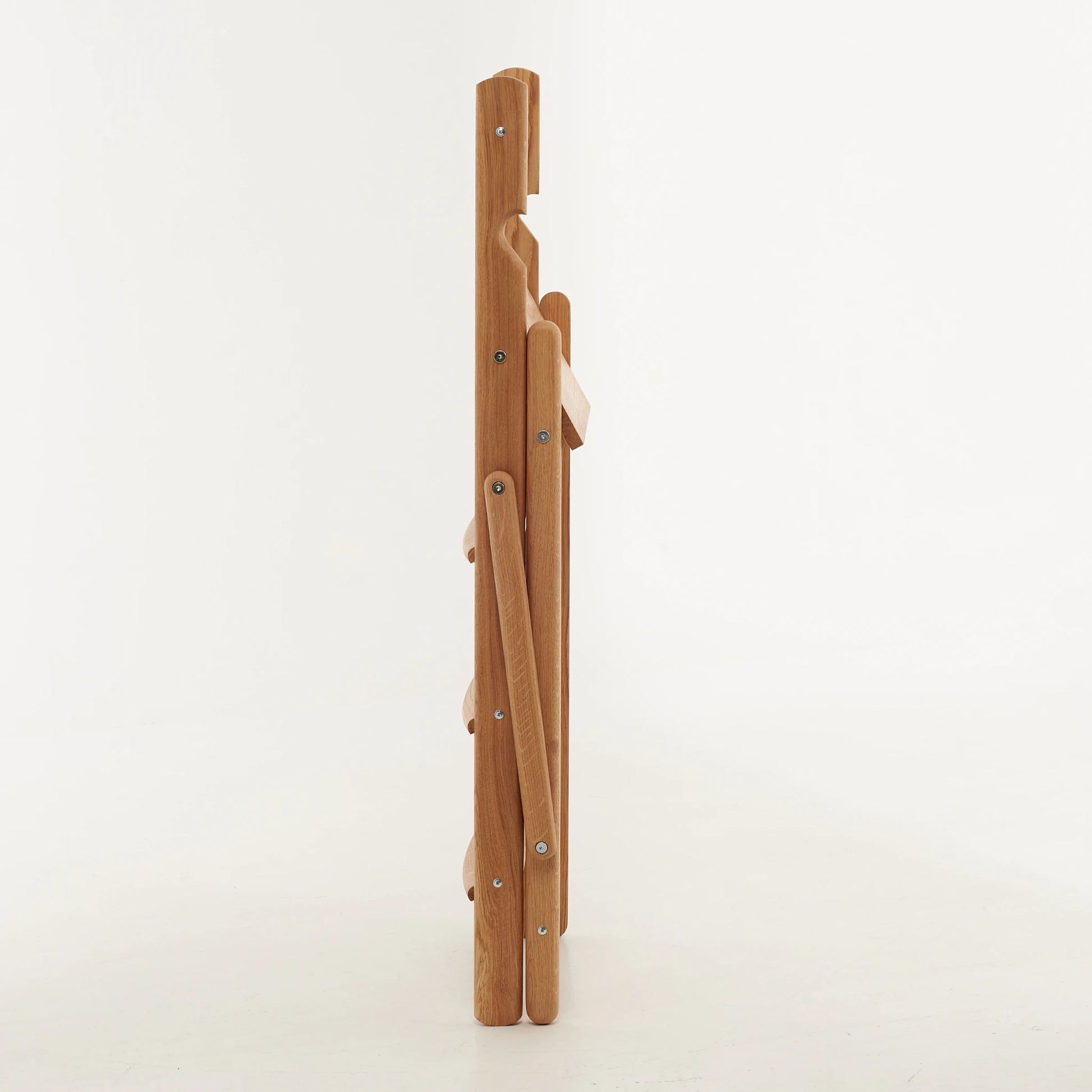 Folding oak step ladder in compact folded form