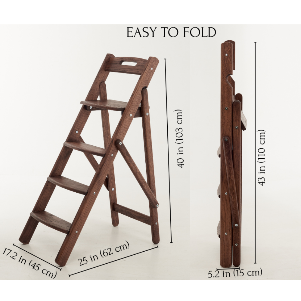 Size chart infographic – 110cm solid oak folding step ladder