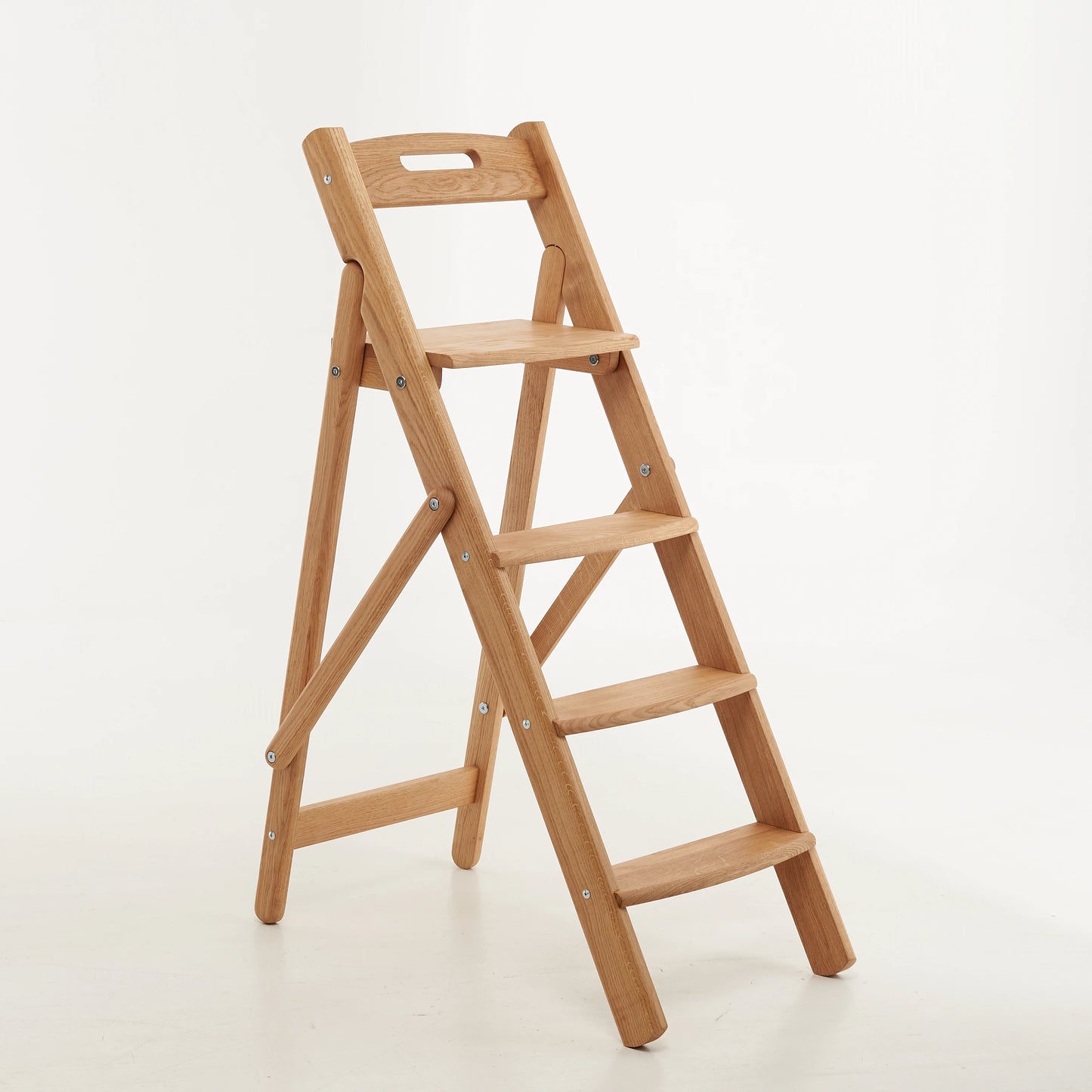 Handmade Oak Folding Step Ladder – 110cm Solid Wood Stool for Kitchen, Library, Home Decor