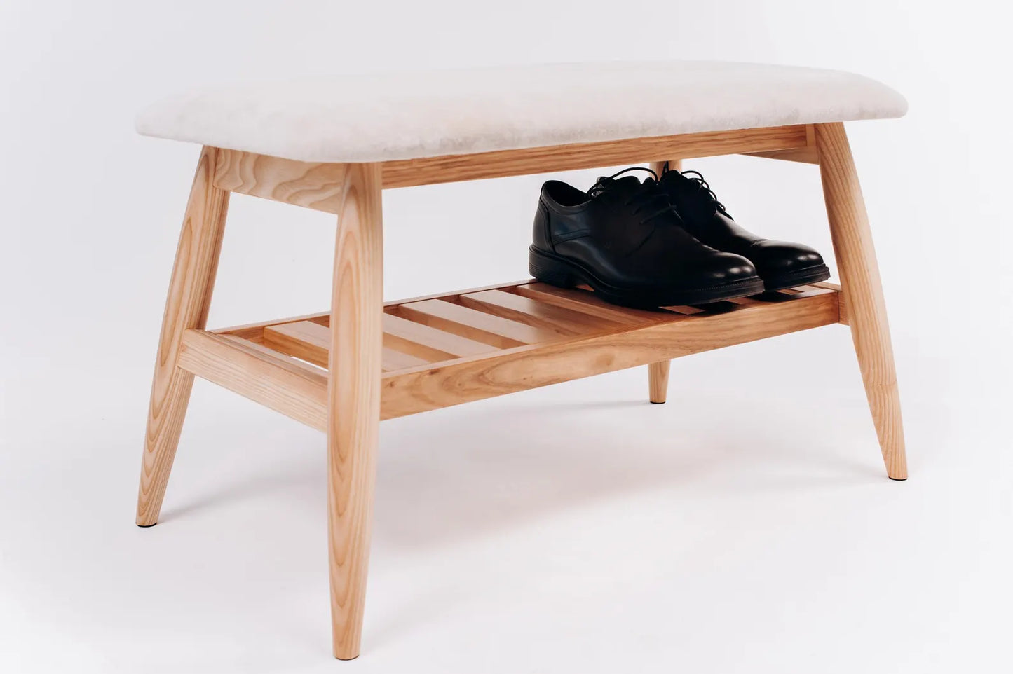 Handmade Solid Oak Bench with Shoe Shelf – Entryway Storage Furniture