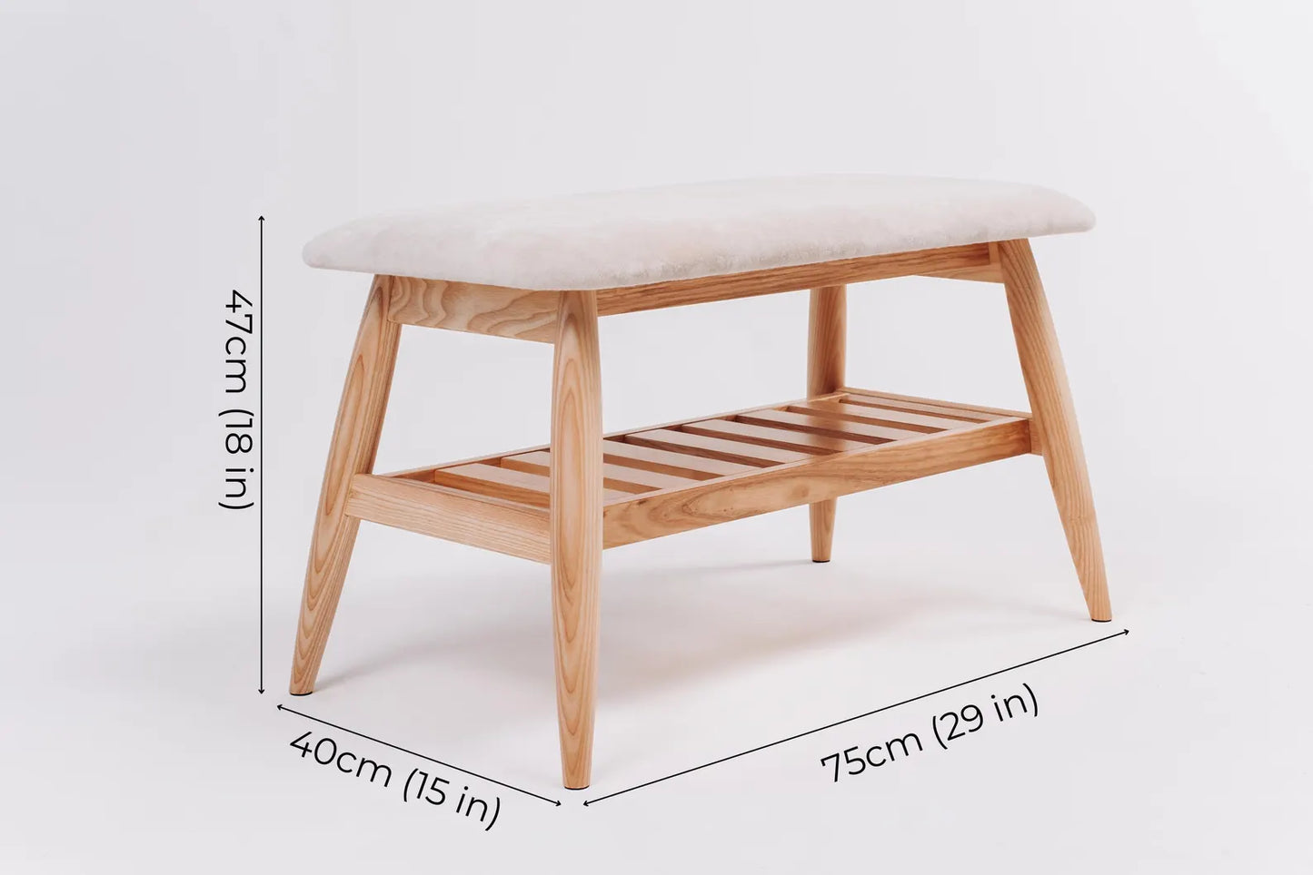 Light Oak Wooden Bench with Soft Velour Seat | Handmade Scandinavian Solid Oak Bench by Koloda