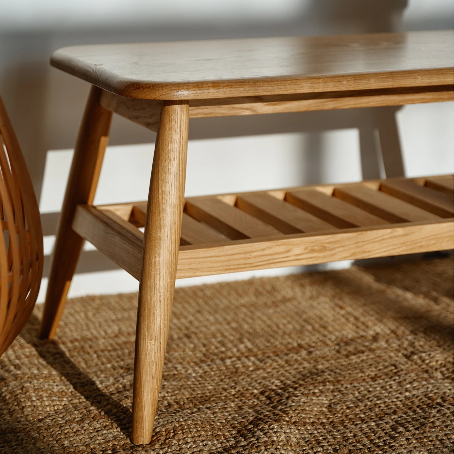 Handmade Solid Oak Bench with Shoe Shelf – Entryway Storage Furniture
