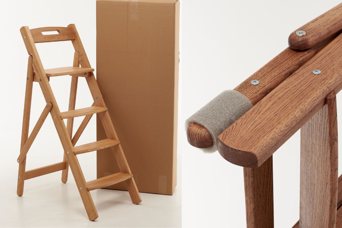 Foldable Wooden Ladder | Solid Oak Step Stool | Handmade | 110 cm(43in)Tall | Sturdy & Elegant Stepladder for Home