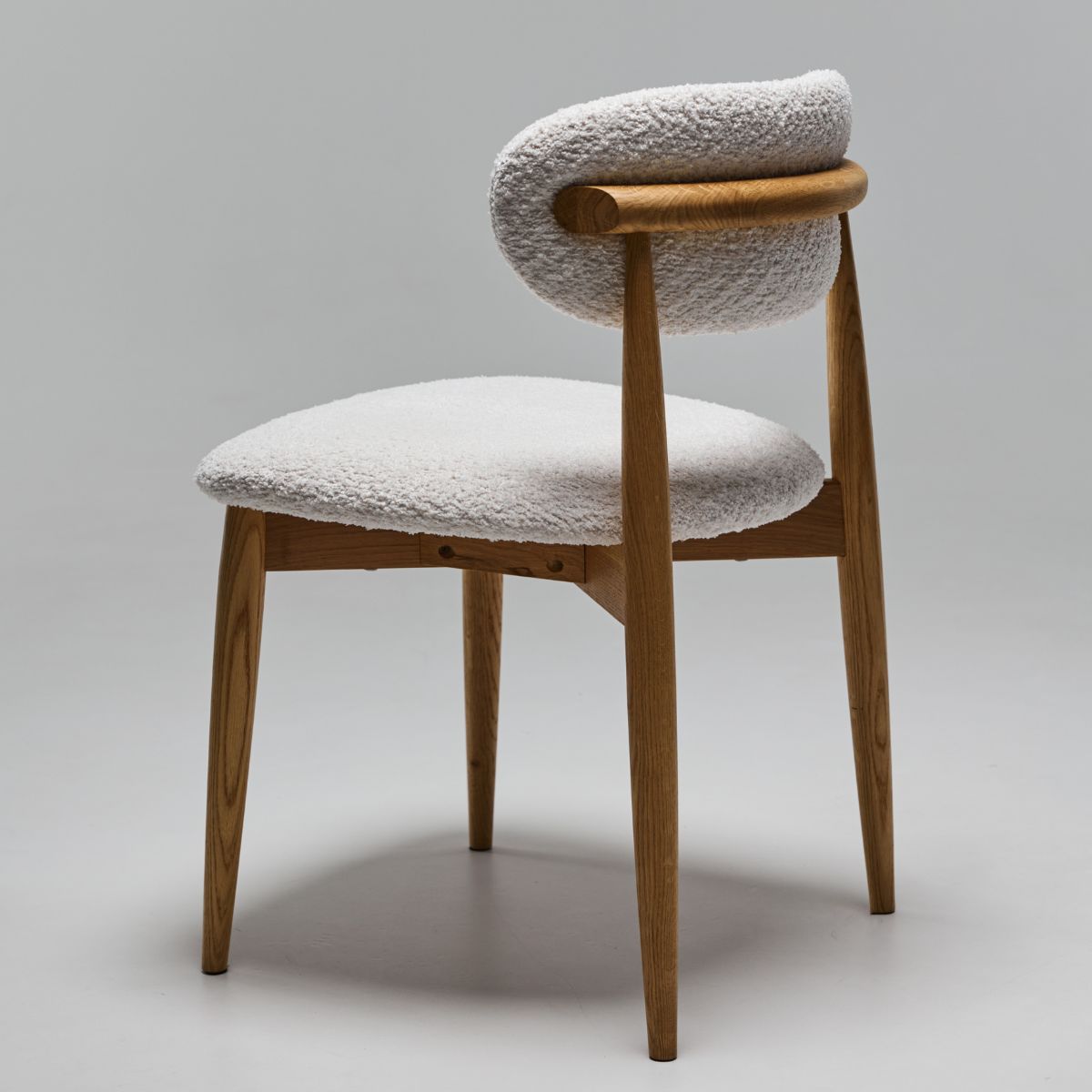 Handmade oak chair with fabric backrest front view