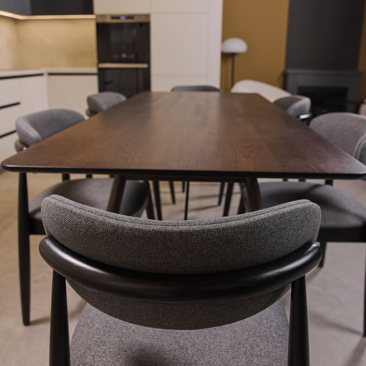Handmade oak dining table in modern kitchen interior