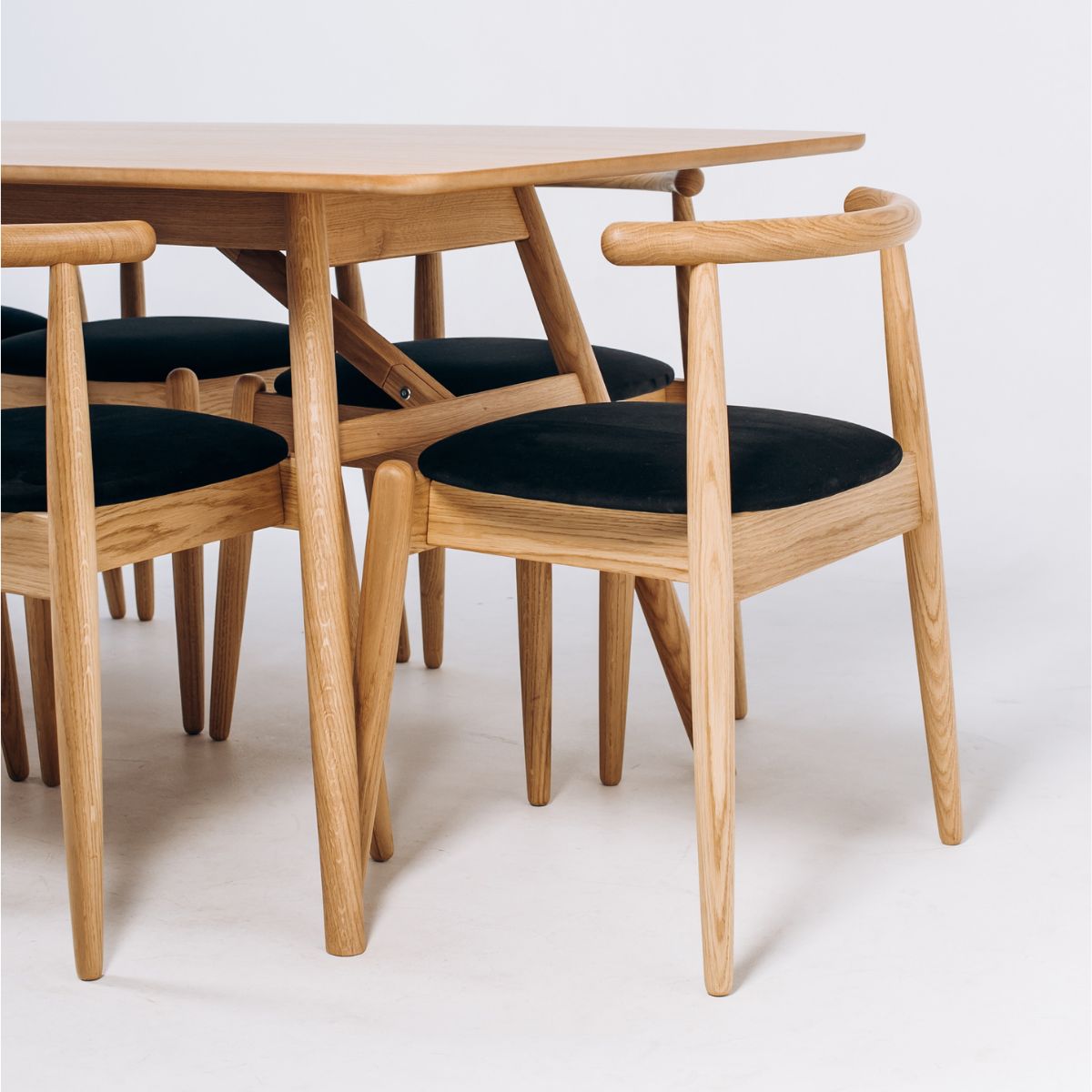 Solid oak dining table legs and frame detail, handmade furniture from Ukraine