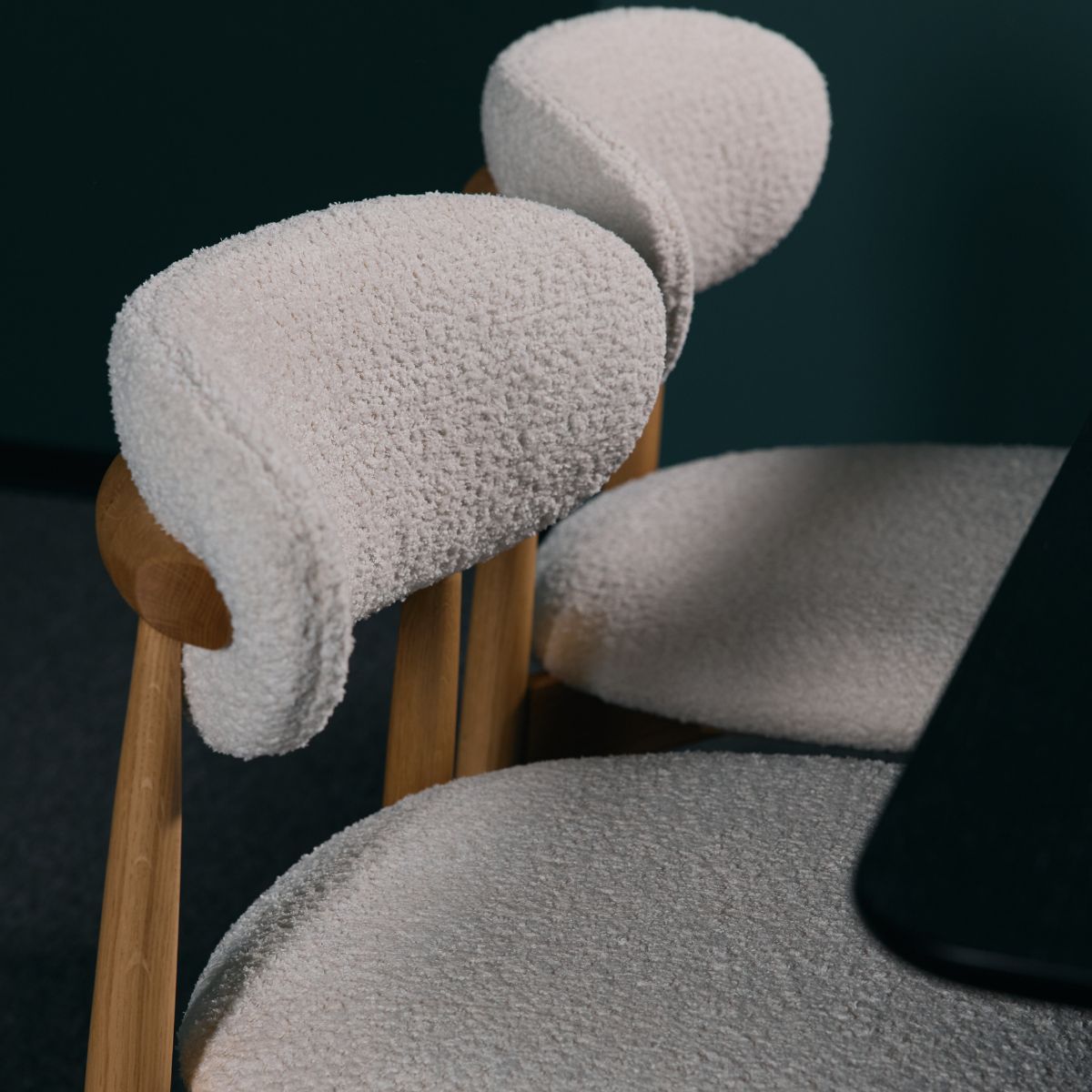 Oak chair frame detail with natural wood grain