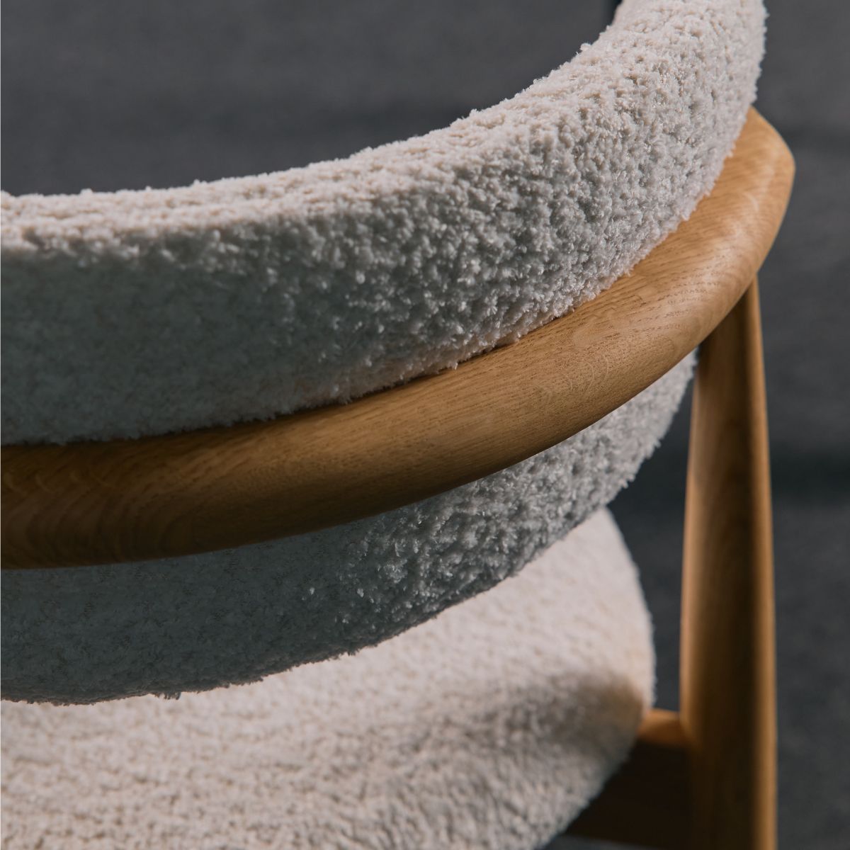 Upholstered backrest of Scandinavian chair showing soft padding