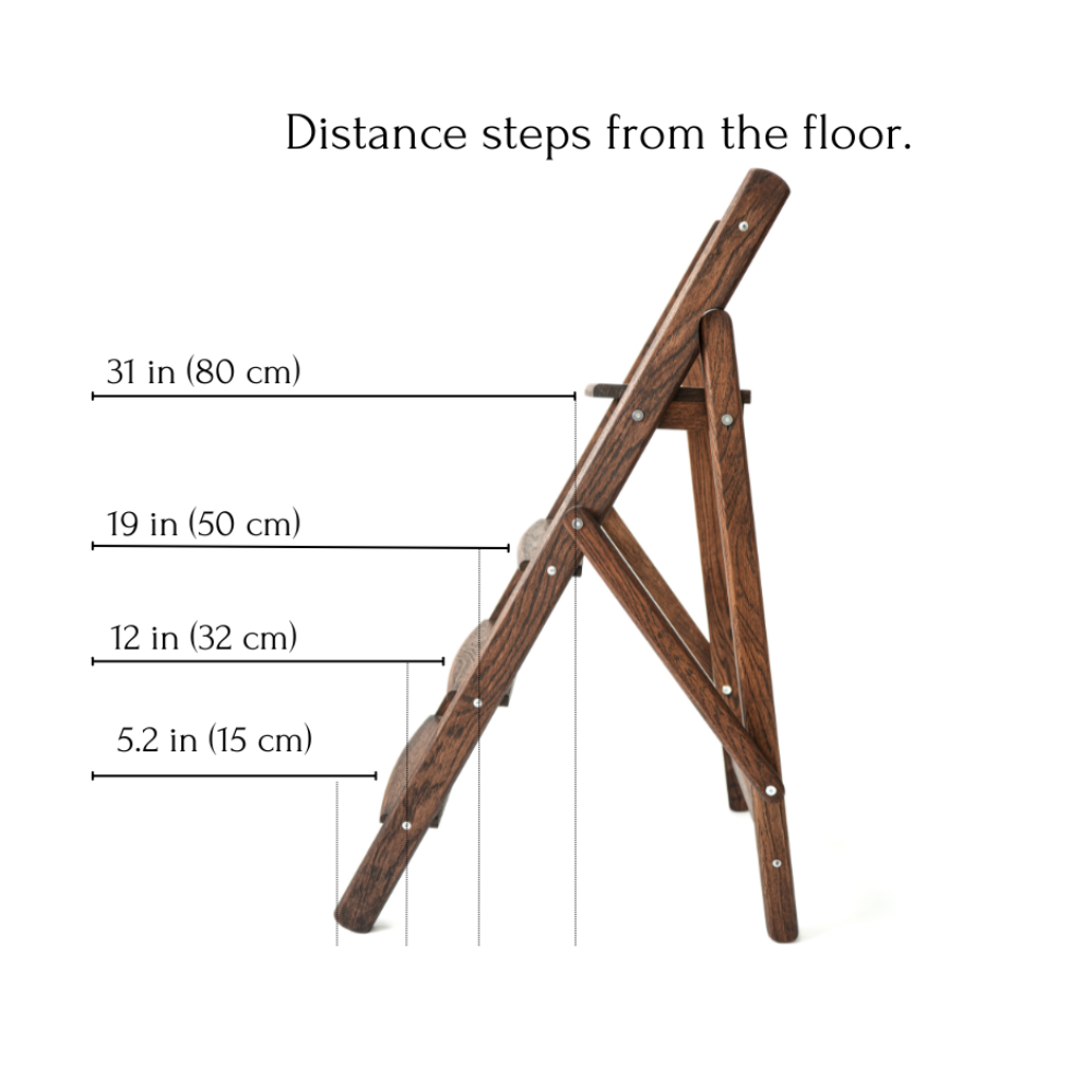Foldable Wooden Ladder | Solid Oak Step Stool | Handmade | 110 cm(43in)Tall | Sturdy & Elegant Stepladder for Home