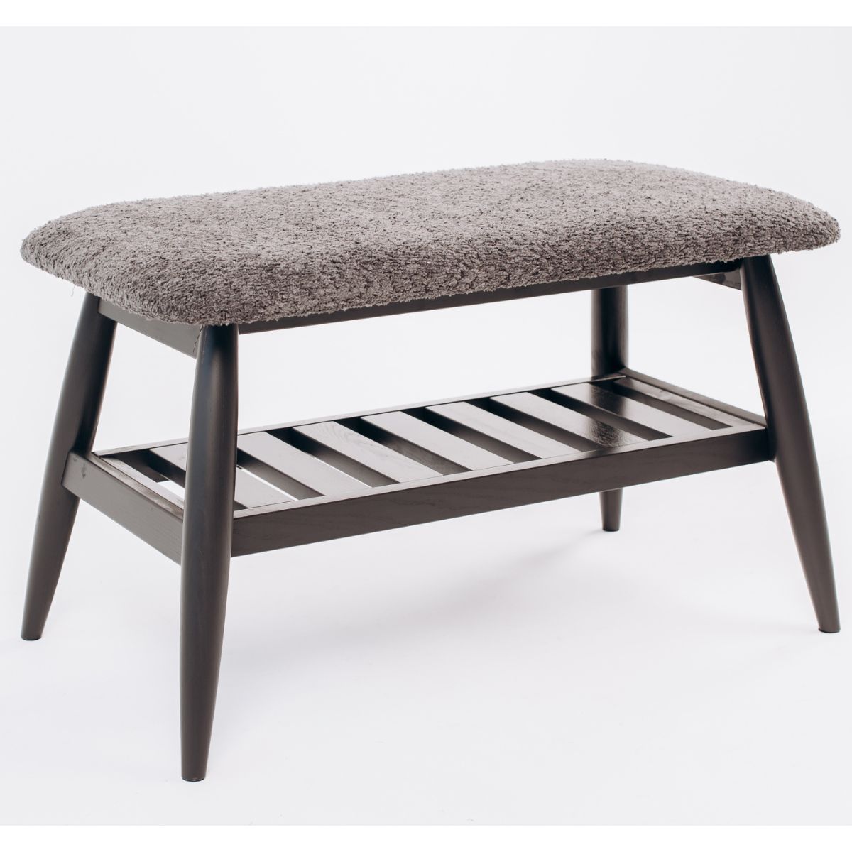 black wooden bench in minimalist interior
