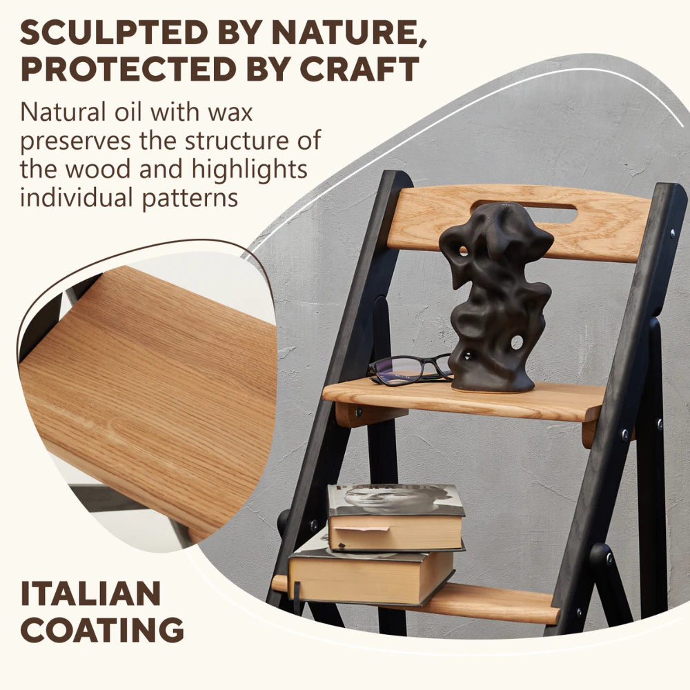 Foldable Wooden Ladder | Solid Oak Step Stool | Handmade | 110 cm(43in)Tall | Sturdy & Elegant Stepladder for Home